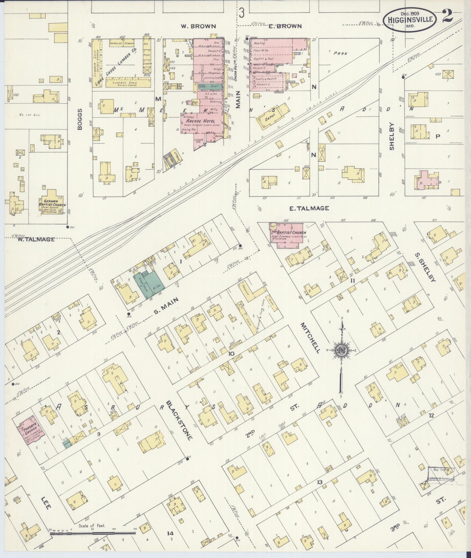 Sanborn Fire Insurance Map from Higginsville, Lafayette County, Missouri (1909), Sheet #0002 - Historic Sanborn Fire Insurance Map Print, vintage old map wall art, antique decor, genealogy gift, Missouri Missouri map