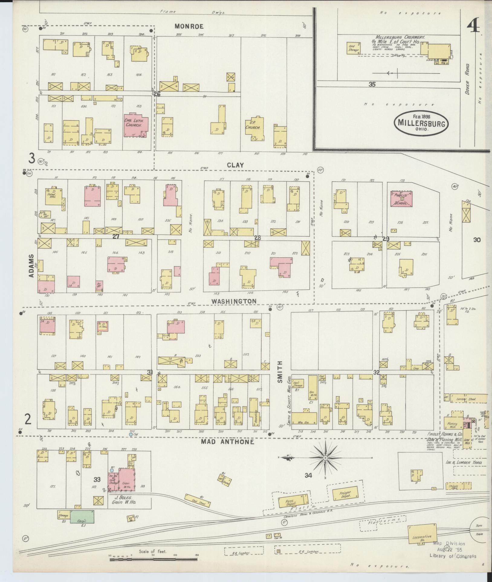 Sanborn Fire Insurance Map from Millersburg, Holmes County, Ohio (1898), Sheet #0004 - Historic Sanborn Fire Insurance Map Print, vintage old map wall art, antique decor, genealogy gift, Ohio Ohio map