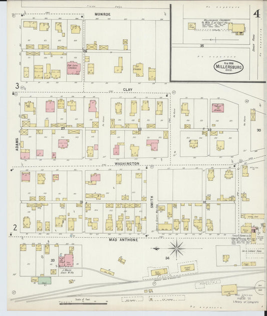 Sanborn Fire Insurance Map from Millersburg, Holmes County, Ohio (1898), Sheet #0004 - Historic Sanborn Fire Insurance Map Print, vintage old map wall art, antique decor, genealogy gift, Ohio Ohio map