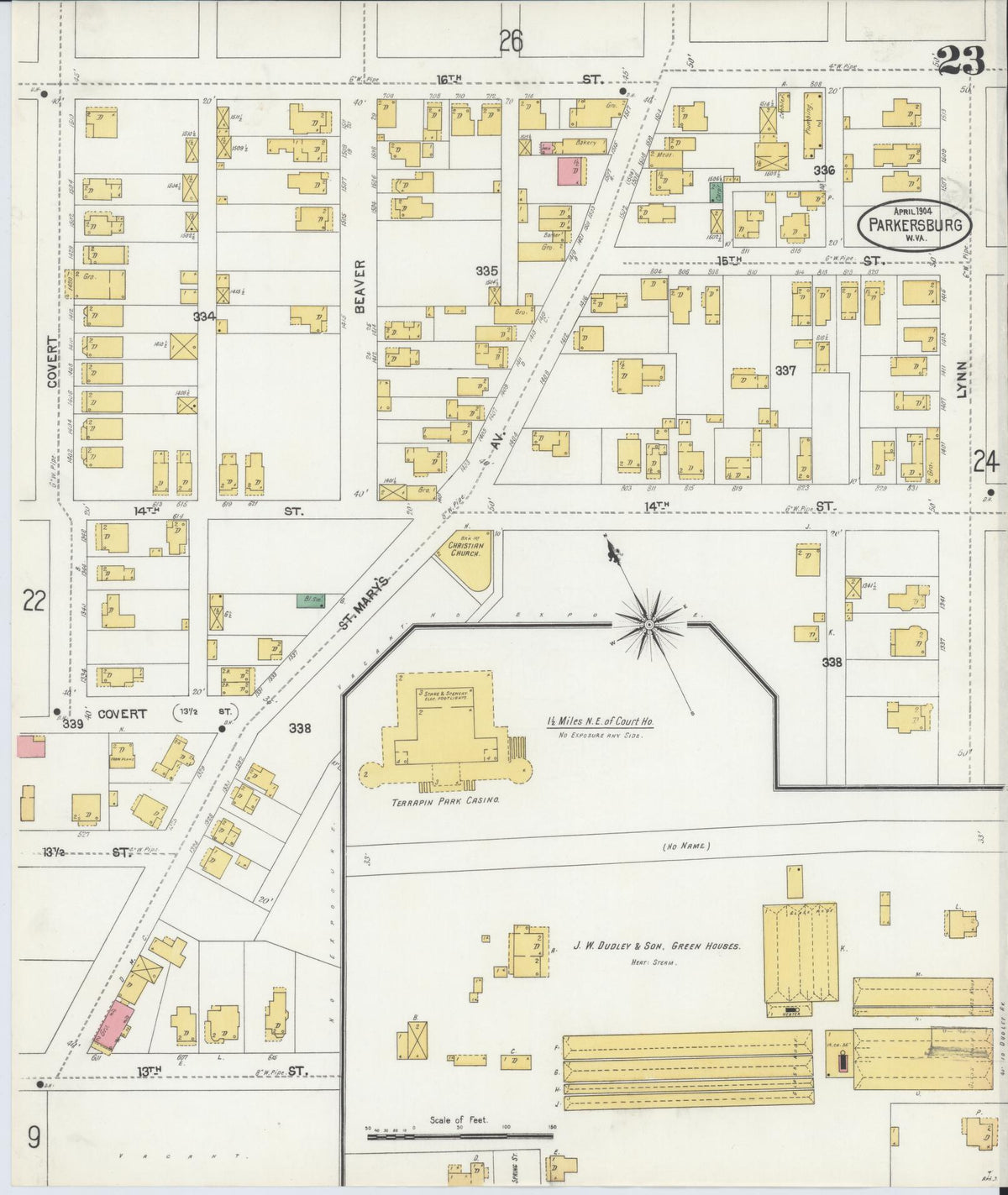 Sanborn Fire Insurance Map from Parkersburg, Wood County, West Virginia (1904), Sheet #0023 - Historic Sanborn Fire Insurance Map Print, vintage old map wall art, antique decor, genealogy gift, West Virginia West Virginia map
