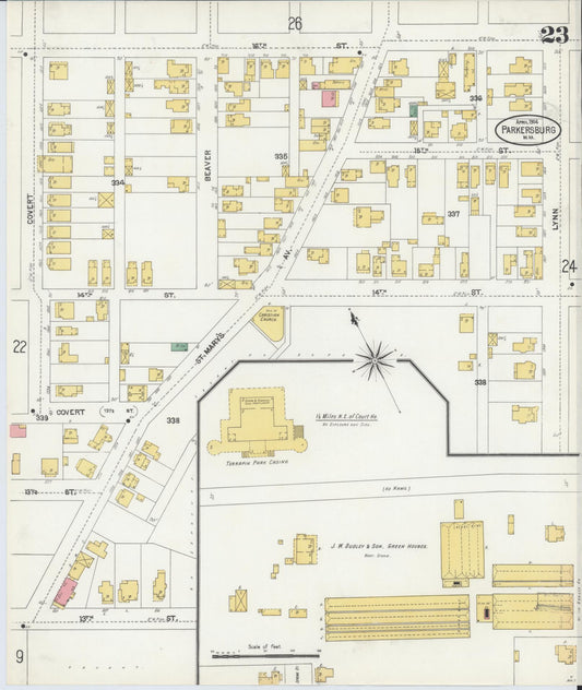 Sanborn Fire Insurance Map from Parkersburg, Wood County, West Virginia (1904), Sheet #0023 - Historic Sanborn Fire Insurance Map Print, vintage old map wall art, antique decor, genealogy gift, West Virginia West Virginia map