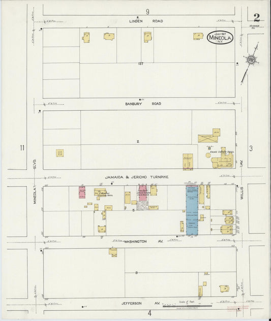 Sanborn Fire Insurance Map from Mineola, Nassau County, New York (1917), Sheet #0002 - Historic Sanborn Fire Insurance Map Print, vintage old map wall art, antique decor, genealogy gift, New York New York map
