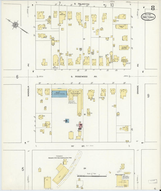 Sanborn Fire Insurance Map from Daytona, Volusia County, Florida (1912), Sheet #0008 - Historic Sanborn Fire Insurance Map Print, vintage old map wall art, antique decor, genealogy gift, Florida Florida map