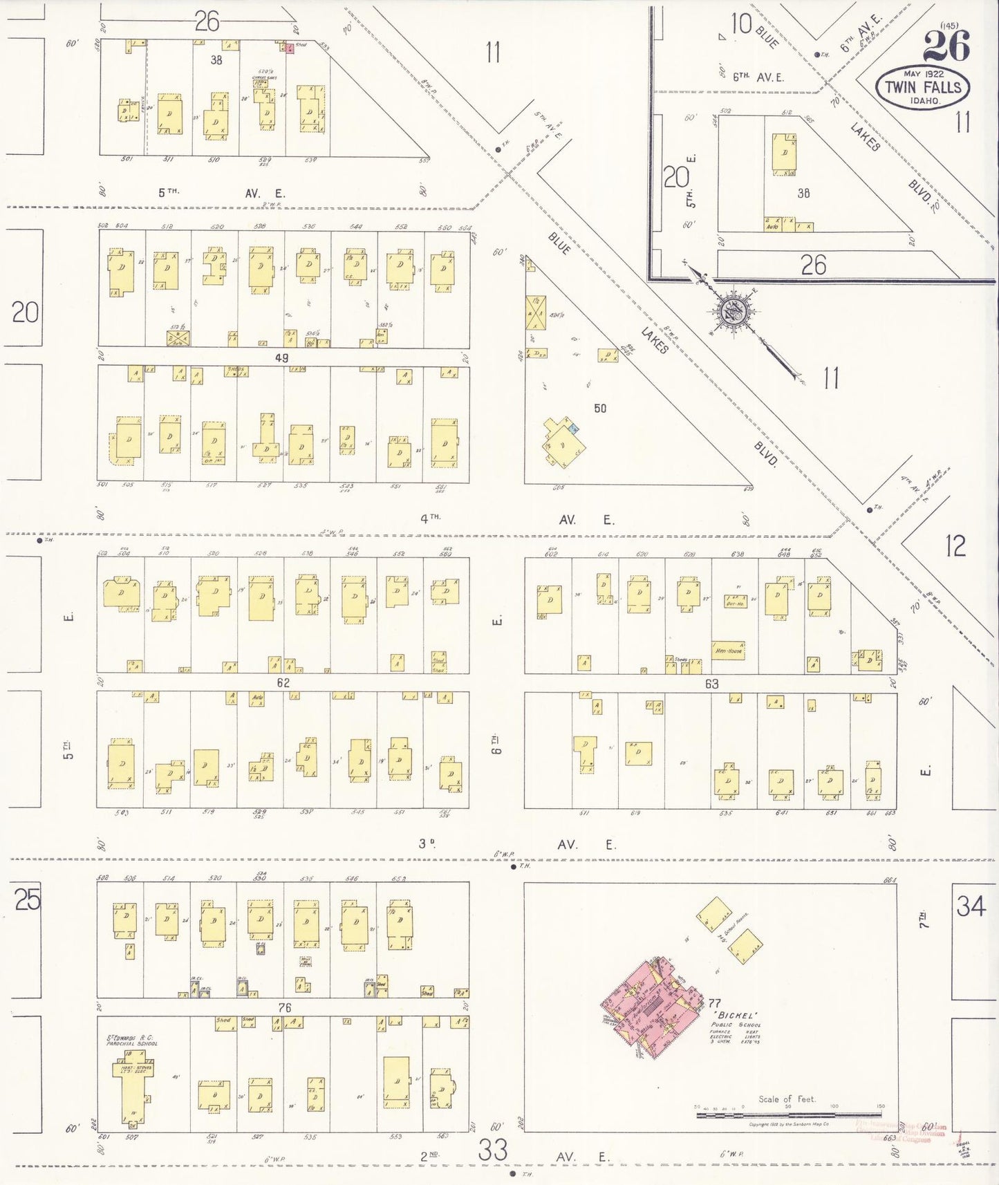 Sanborn Fire Insurance Map from Twin Falls, Twin Falls County, Idaho (1922), Sheet #0026 - Complete Map Set gallery image, historic Sanborn map, vintage wall art, Falls Idaho