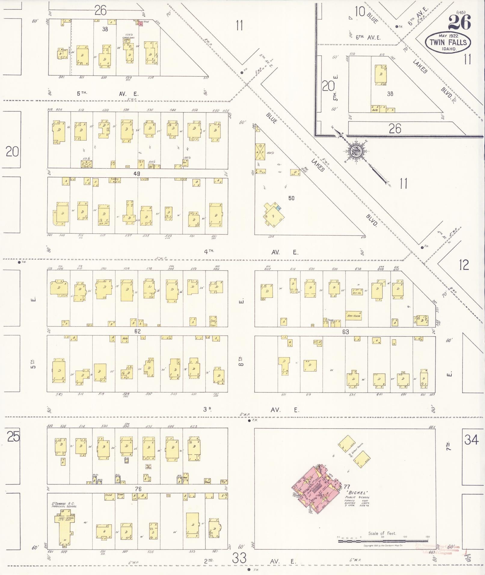 Sanborn Fire Insurance Map from Twin Falls, Twin Falls County, Idaho (1922), Sheet #0026 - Complete Map Set gallery image, historic Sanborn map, vintage wall art, Falls Idaho