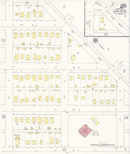 Sanborn Fire Insurance Map from Twin Falls, Twin Falls County, Idaho (1922), Sheet #0026 - Complete Map Set gallery image, historic Sanborn map, vintage wall art, Falls Idaho