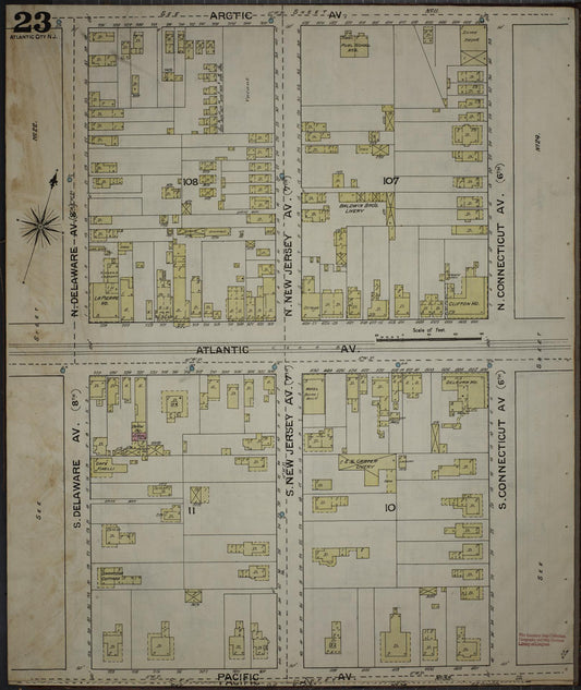 Sanborn Fire Insurance Map from Atlantic City, Atlantic County, New Jersey (1886), Sheet #0023 - Historic Sanborn Fire Insurance Map Print, vintage old map wall art, antique decor, genealogy gift, New Jersey New Jersey map