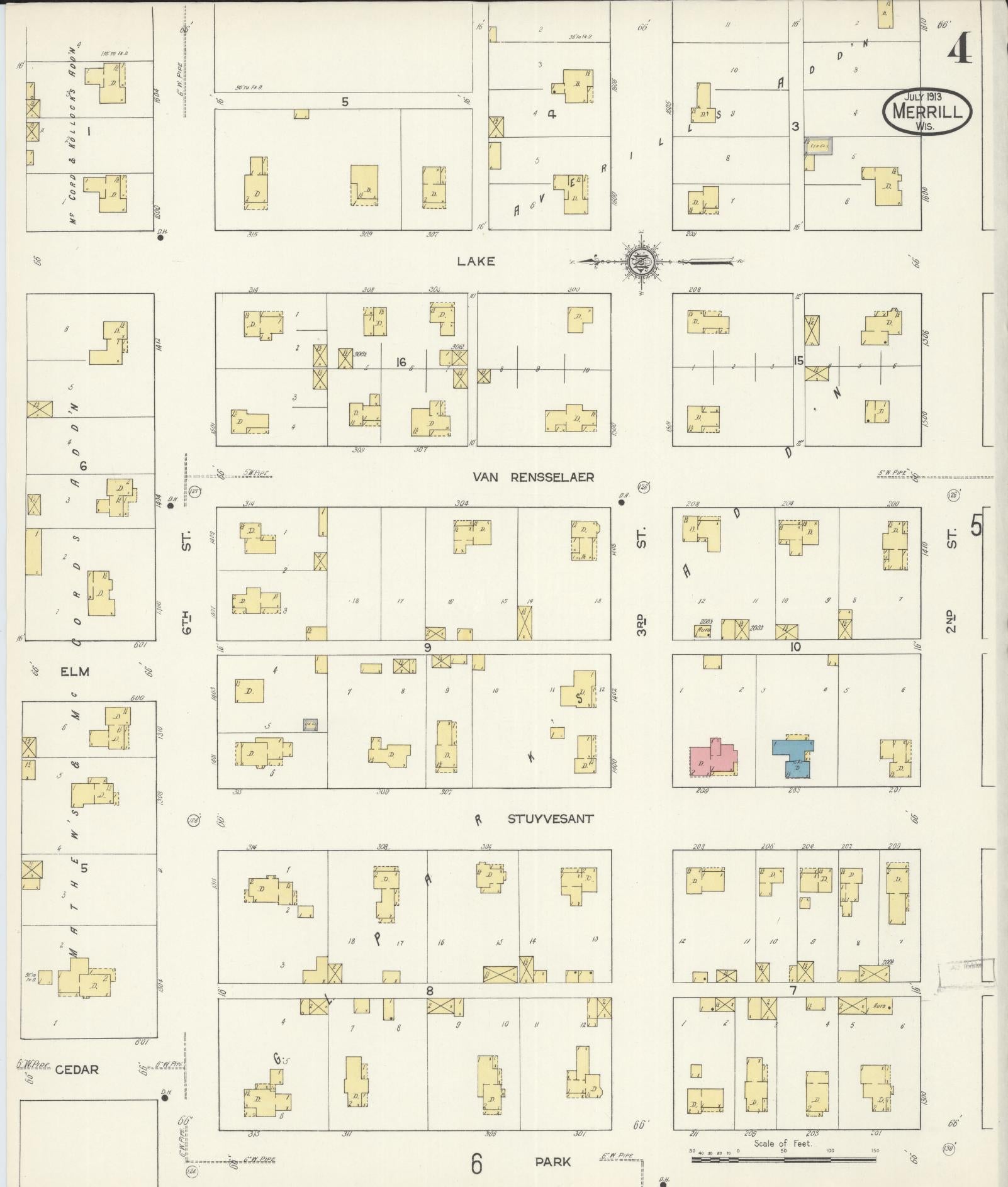 Sanborn Fire Insurance Map from Merrill, Lincoln County, Wisconsin (1913), Sheet #0004 - Complete Map Set gallery image, historic Sanborn map, vintage wall art, Wisconsin Wisconsin