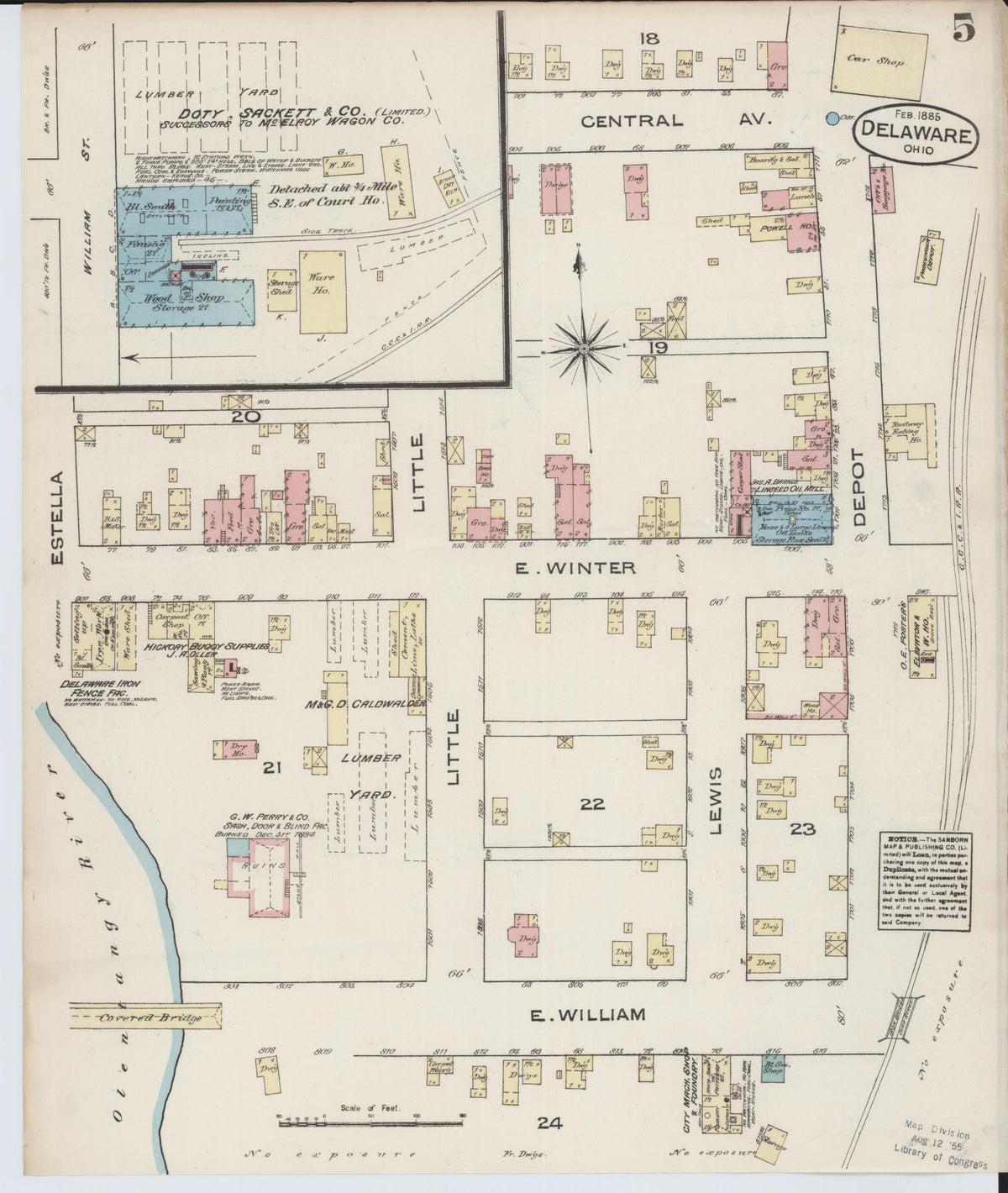 Sanborn Fire Insurance Map from Delaware, Delaware County, Ohio (1885), Sheet #0005 - Complete Map Set gallery image, historic Sanborn map, vintage wall art, Sanborn Fire Insurance Map from Delaware Delaware