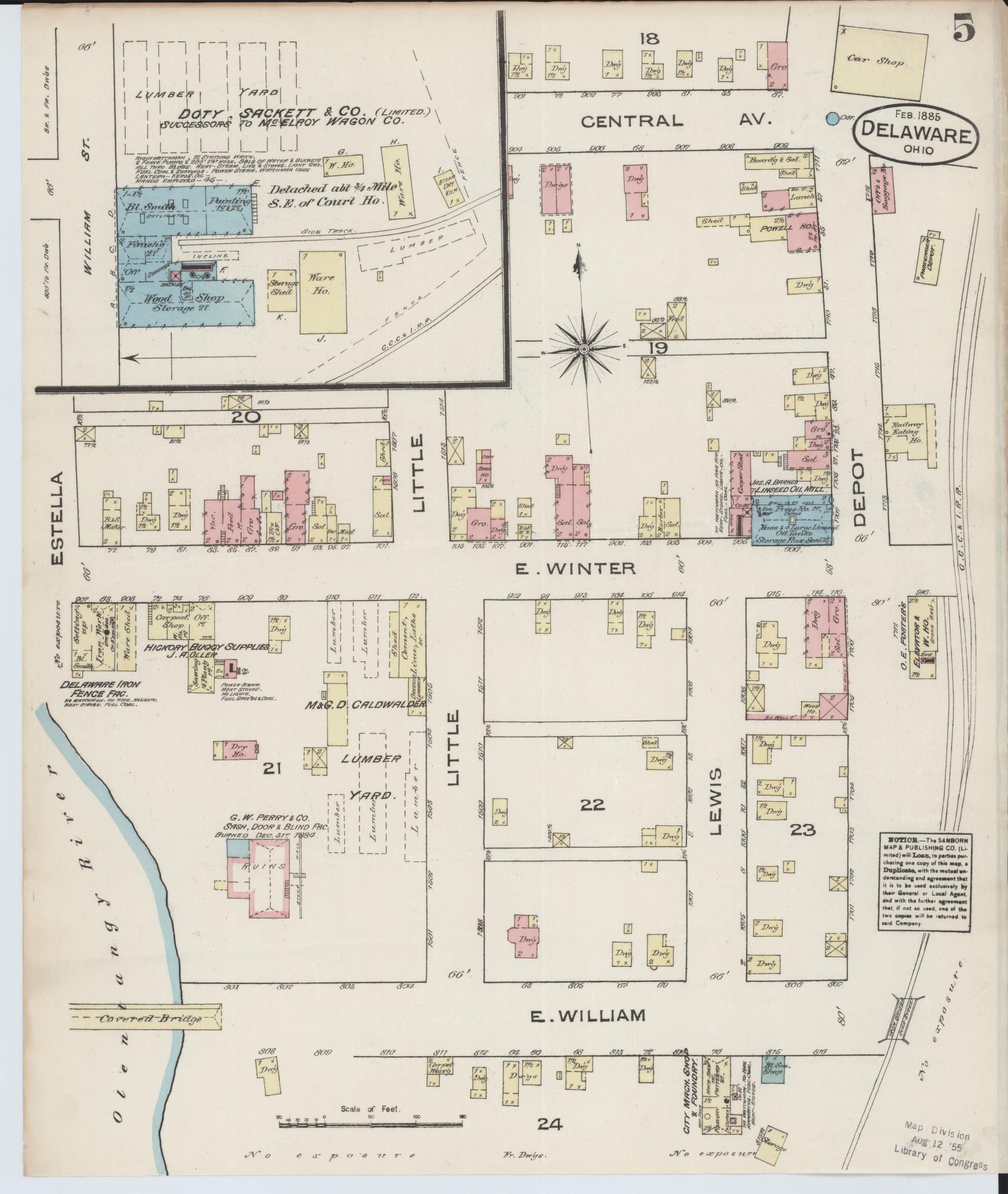 Sanborn Fire Insurance Map from Delaware, Delaware County, Ohio (1885), Sheet #0005 - Complete Map Set gallery image, historic Sanborn map, vintage wall art, Sanborn Fire Insurance Map from Delaware Delaware