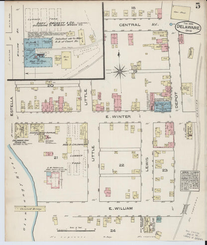 Sanborn Fire Insurance Map from Delaware, Delaware County, Ohio (1885), Sheet #0005 - Complete Map Set gallery image, historic Sanborn map, vintage wall art, Sanborn Fire Insurance Map from Delaware Delaware