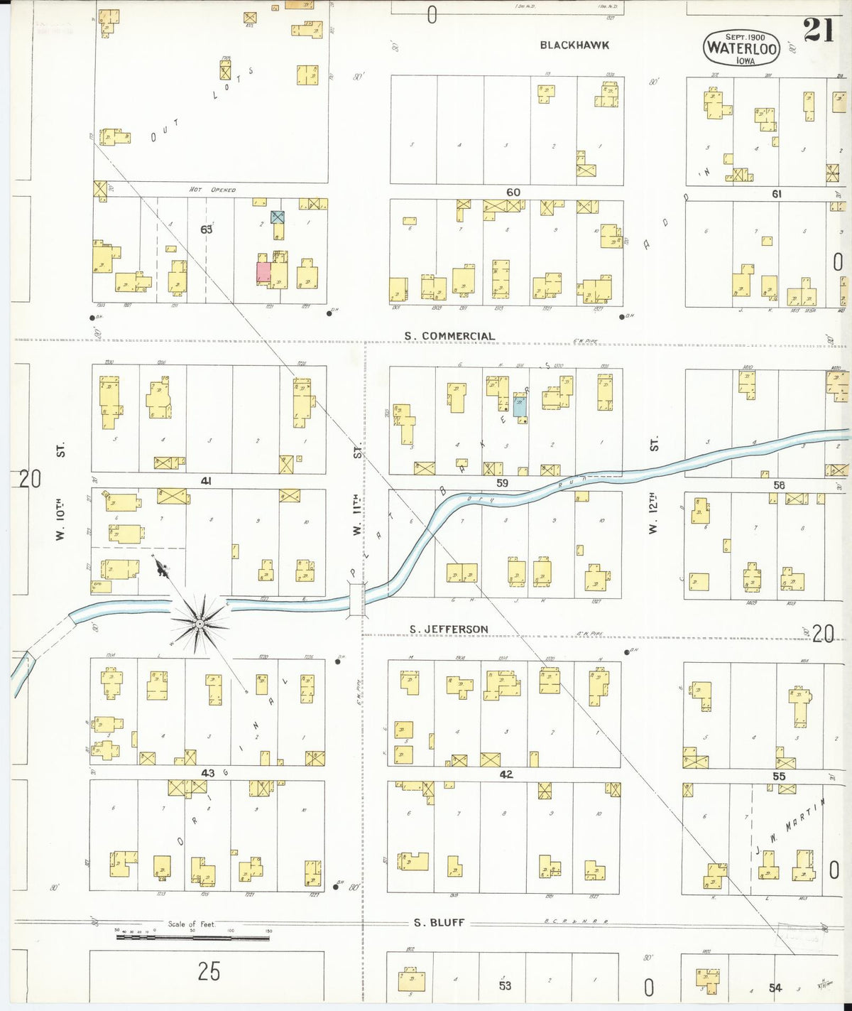 Sanborn Fire Insurance Map from Waterloo, Black Hawk County, Iowa (1900), Sheet #0021 - Historic Sanborn Fire Insurance Map Print, vintage old map wall art