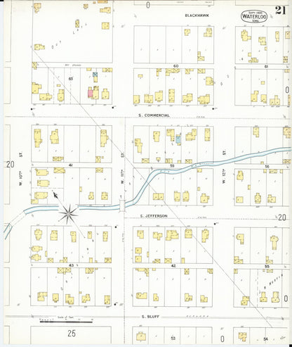 Sanborn Fire Insurance Map from Waterloo, Black Hawk County, Iowa (1900), Sheet #0021 - Historic Sanborn Fire Insurance Map Print, vintage old map wall art