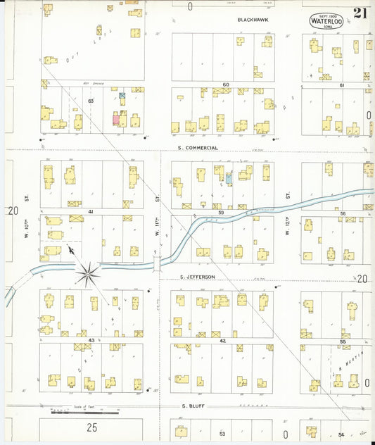 Sanborn Fire Insurance Map from Waterloo, Black Hawk County, Iowa (1900), Sheet #0021 - Historic Sanborn Fire Insurance Map Print, vintage old map wall art
