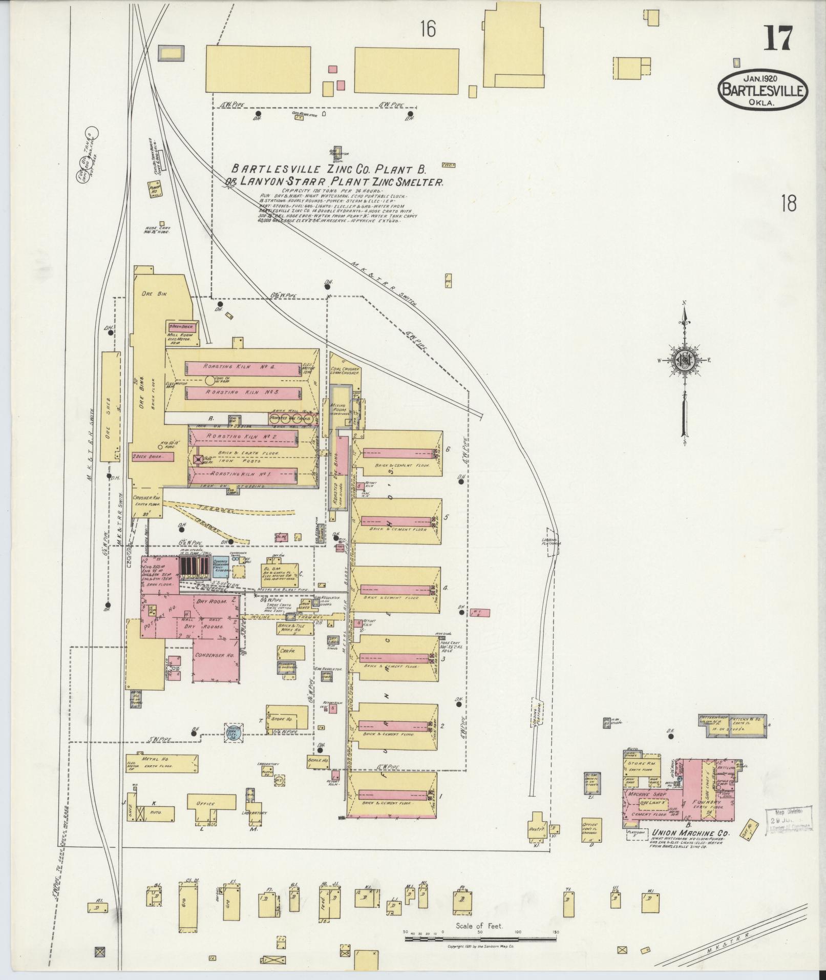 Sanborn Fire Insurance Map from Bartlesville, Washington County, Oklahoma (1920), Sheet #0017 - Historic Sanborn Fire Insurance Map Print, vintage old map wall art, antique decor, genealogy gift, Oklahoma Oklahoma map