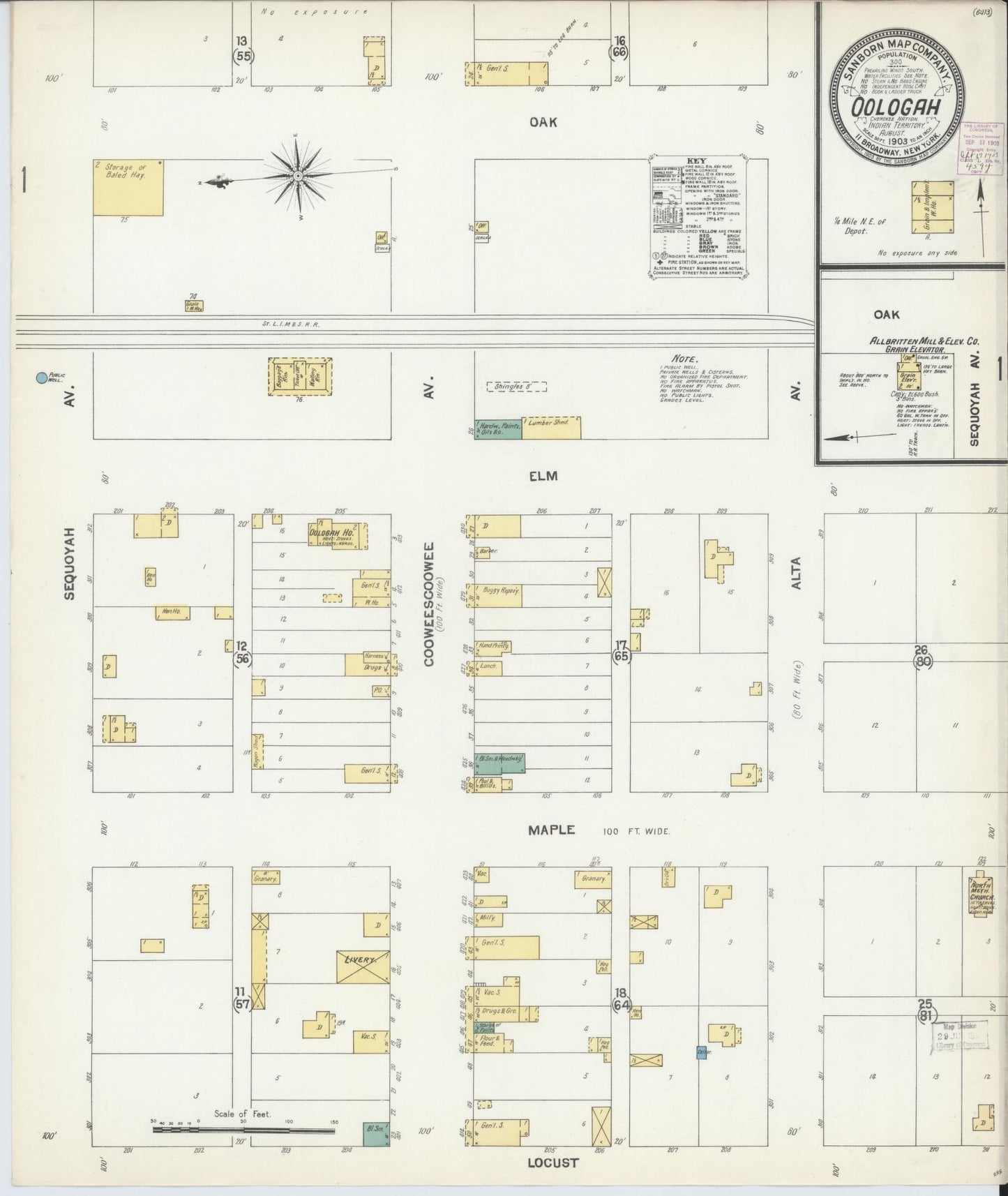Sanborn Fire Insurance Map from Oologah, Rodgers County, Oklahoma (1903), Sheet #0001 - Historic Sanborn Fire Insurance Map Print, vintage old map wall art, antique decor, genealogy gift, Oklahoma Oklahoma map
