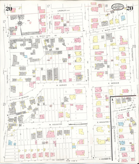 Sanborn Fire Insurance Map from Santa Fe, Santa Fe County, New Mexico (1948), Sheet #0020 - Historic Sanborn Fire Insurance Map Print, vintage old map wall art, antique decor, genealogy gift, New Mexico New Mexico map