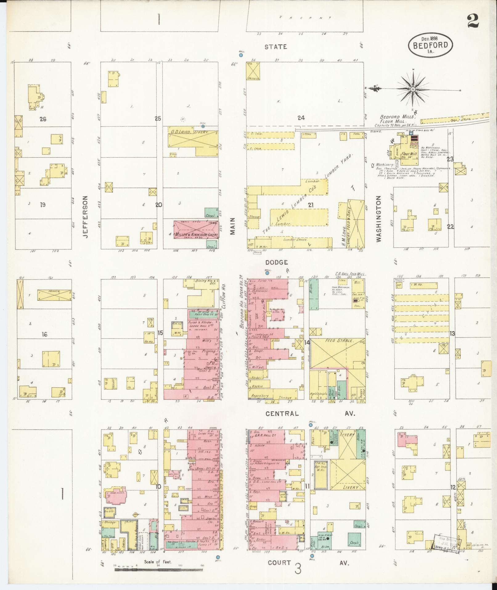 Sanborn Fire Insurance Map from Bedford, Taylor County, Iowa (1898), Sheet #0002 - Historic Sanborn Fire Insurance Map Print, vintage old map wall art