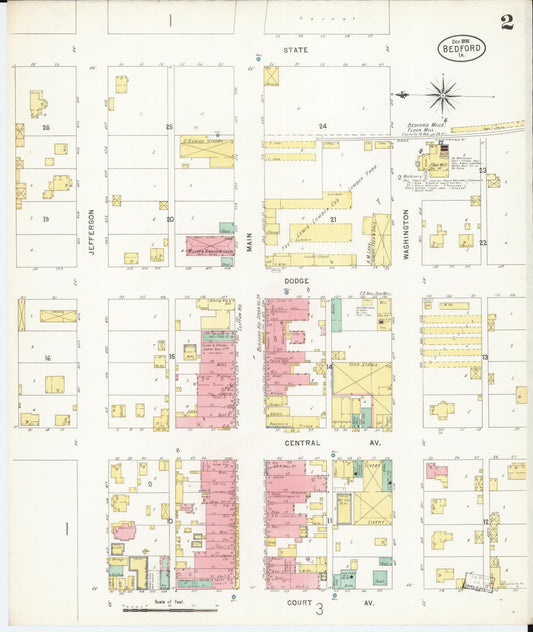 Sanborn Fire Insurance Map from Bedford, Taylor County, Iowa (1898), Sheet #0002 - Historic Sanborn Fire Insurance Map Print, vintage old map wall art
