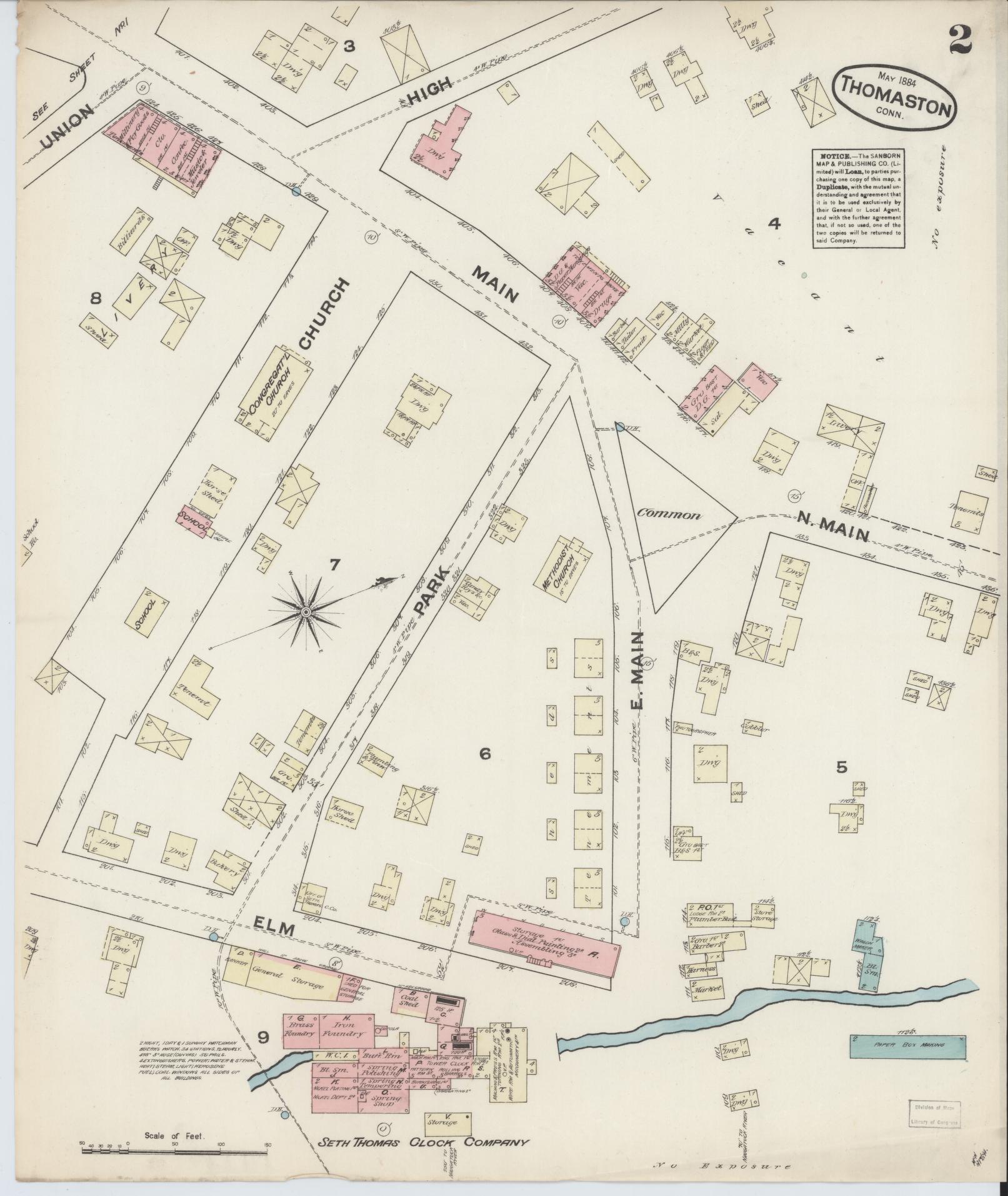 Sanborn Fire Insurance Map from Thomaston, Litchfield County, Connecticut (1884), Sheet #0002 - Complete Map Set gallery image, historic Sanborn map, vintage wall art, Connecticut Connecticut