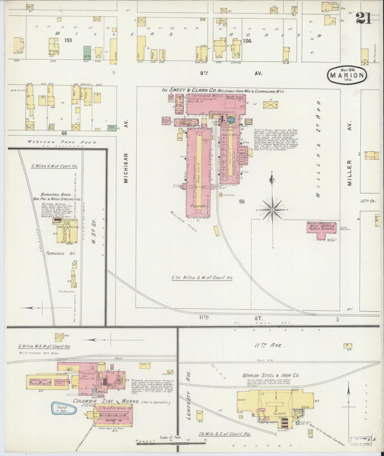 Sanborn Fire Insurance Map from Marion, Grant County, Indiana (1896), Sheet #0021 - Complete Map Set gallery image, historic Sanborn map, vintage wall art, Indiana Indiana