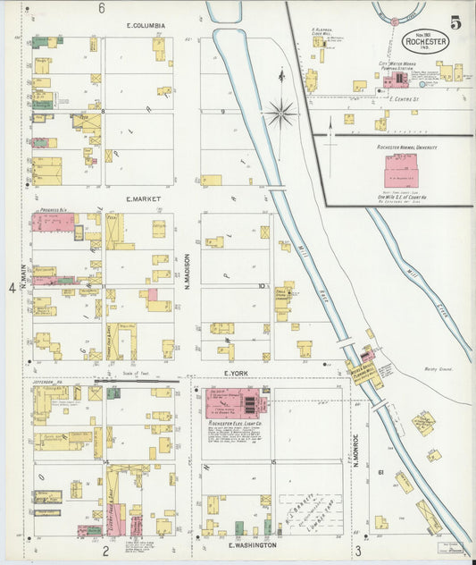 Sanborn Fire Insurance Map from Rochester, Fulton County, Indiana (1901), Sheet #0005 - Historic Sanborn Fire Insurance Map Print, vintage old map wall art, antique decor, genealogy gift, Indiana Indiana map