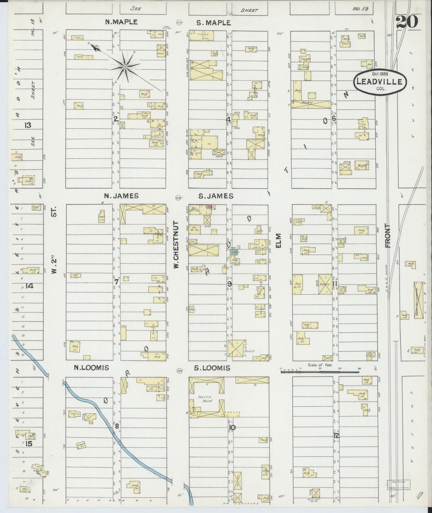 Sanborn Fire Insurance Map from Leadville, Lake County, Colorado (1889), Sheet #0020 - Historic Sanborn Fire Insurance Map Print, vintage old map wall art, antique decor, genealogy gift, Colorado Colorado map