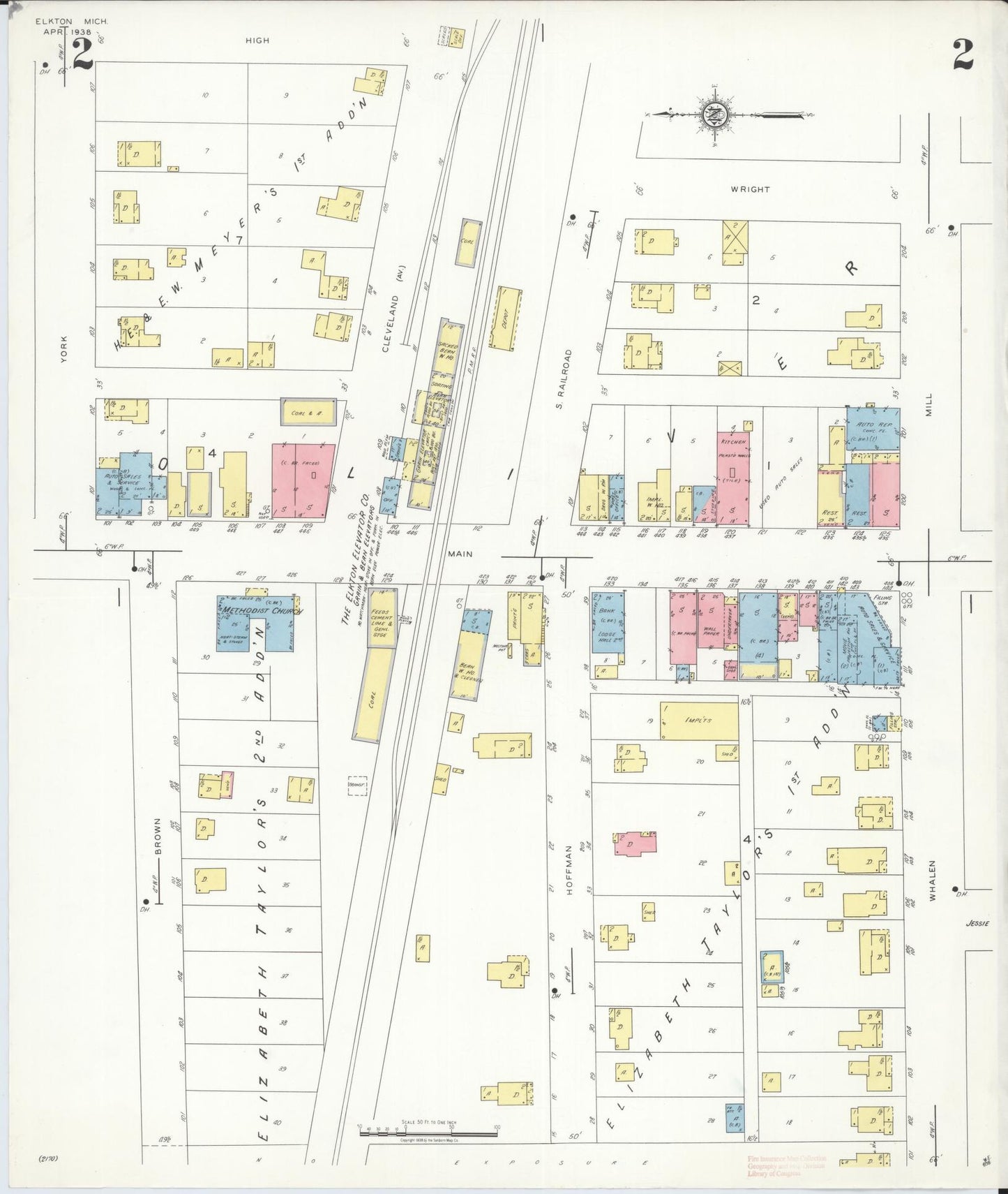 Sanborn Fire Insurance Map from Elkton, Huron County, Michigan (1938), Sheet #0002 - Historic Sanborn Fire Insurance Map Print, vintage old map wall art, antique decor, genealogy gift, Michigan Michigan map