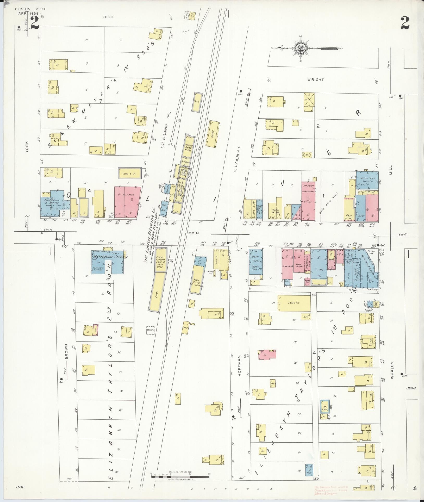 Sanborn Fire Insurance Map from Elkton, Huron County, Michigan (1938), Sheet #0002 - Historic Sanborn Fire Insurance Map Print, vintage old map wall art, antique decor, genealogy gift, Michigan Michigan map