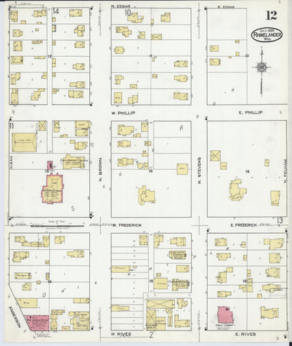 Sanborn Fire Insurance Map from Rhinelander, Oneida County, Wisconsin (1920), Sheet #0012 - Complete Map Set gallery image, historic Sanborn map, vintage wall art, Wisconsin Wisconsin
