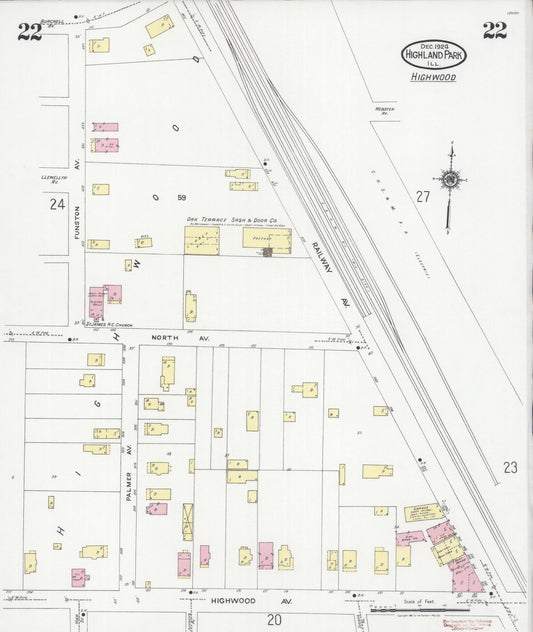 Sanborn Fire Insurance Map from Highland Park, Lake County, Illinois (1924), Sheet #0022 - Historic Sanborn Fire Insurance Map Print, vintage old map wall art, antique decor, genealogy gift, Illinois Illinois map