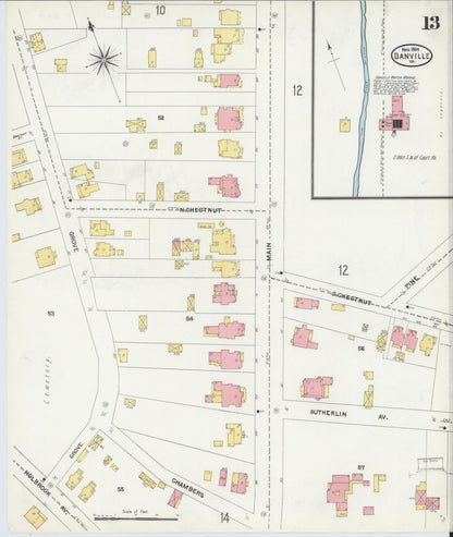 Sanborn Fire Insurance Map from Danville, Independent Cities, Virginia (1904), Sheet #0013 - Complete Map Set gallery image, historic Sanborn map, vintage wall art, Virginia Virginia