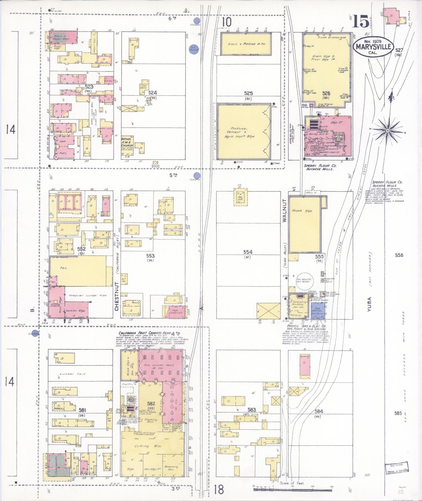 Sanborn Fire Insurance Map from Marysville, Yuba County, California (1909), Sheet #0015 - Historic Sanborn Fire Insurance Map Print, vintage old map wall art, antique decor, genealogy gift, California California map