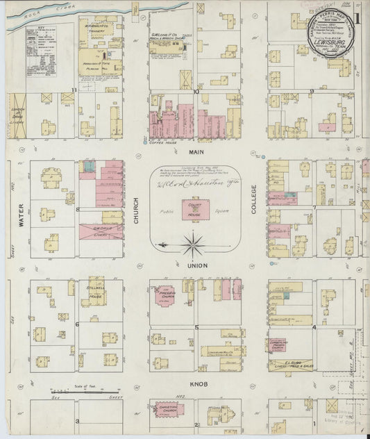 Sanborn Fire Insurance Map from Lewisburg, Marshall County, Tennessee (1892), Sheet #0001 - Complete Map Set gallery image, historic Sanborn map, vintage wall art, Tennessee Tennessee
