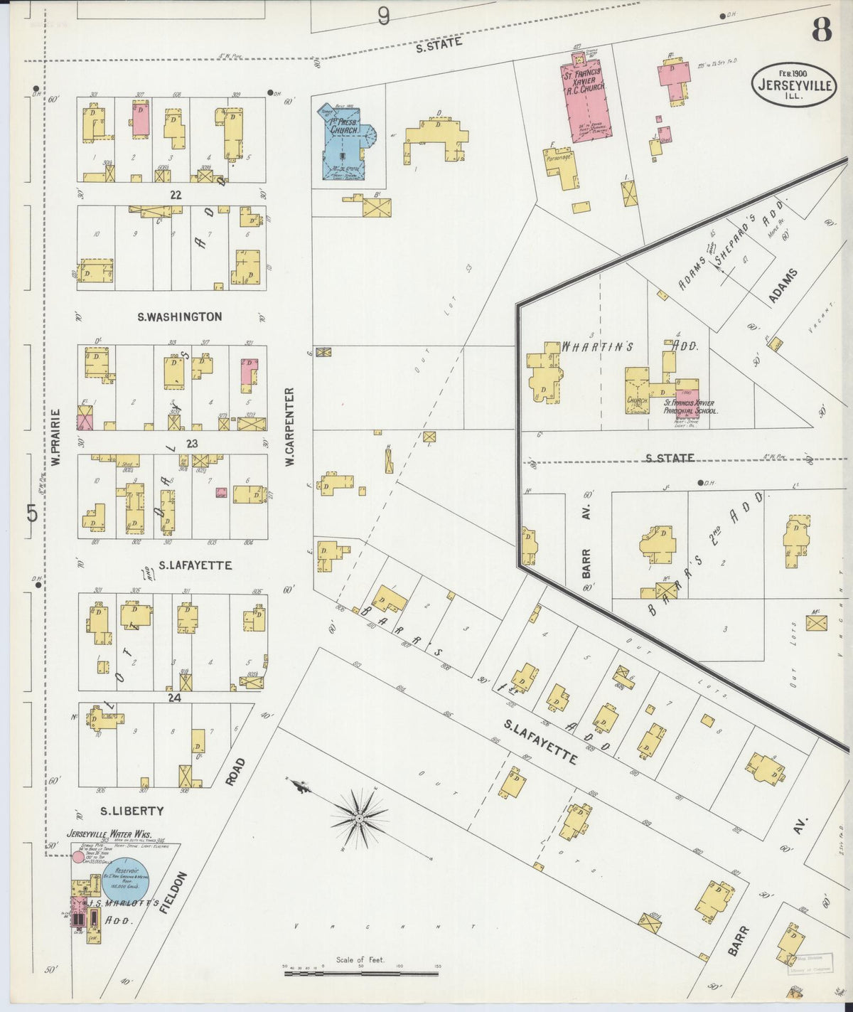 Sanborn Fire Insurance Map from Jerseyville, Jersey County, Illinois (1900), Sheet #0008 - Historic Sanborn Fire Insurance Map Print, vintage old map wall art, antique decor, genealogy gift, Illinois Illinois map