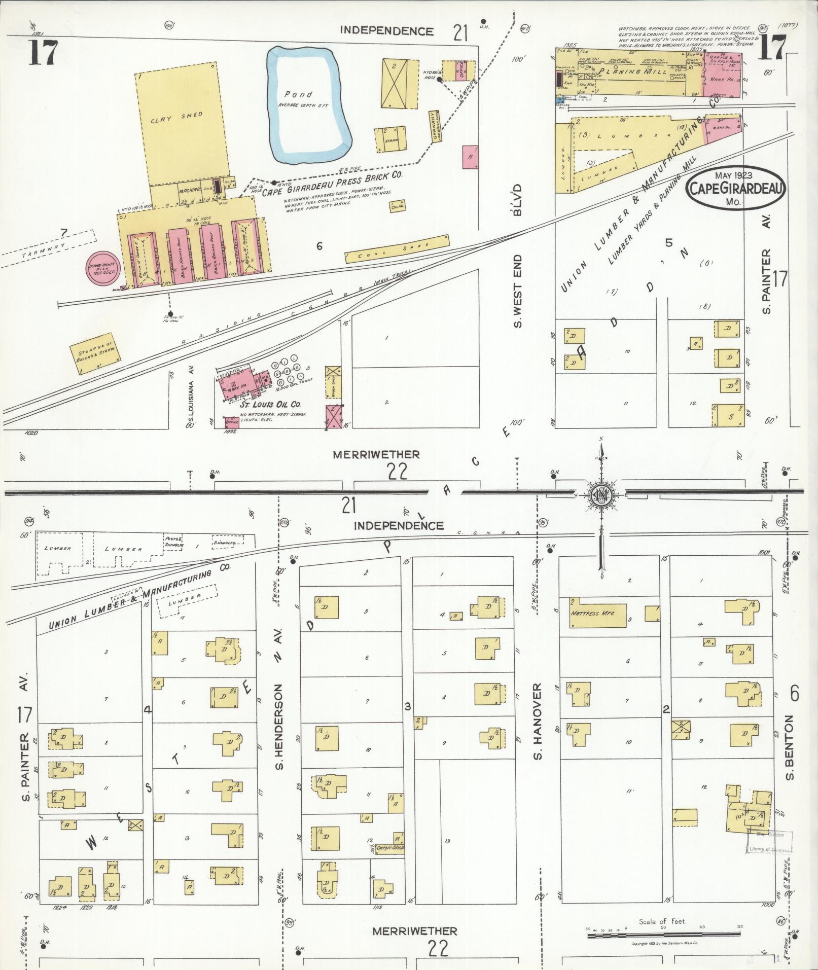 Sanborn Fire Insurance Map from Cape Girardeau, Cape Girardeau County, Missouri (1923), Sheet #0017 - Complete Map Set gallery image, historic Sanborn map, vintage wall art, Missouri Missouri
