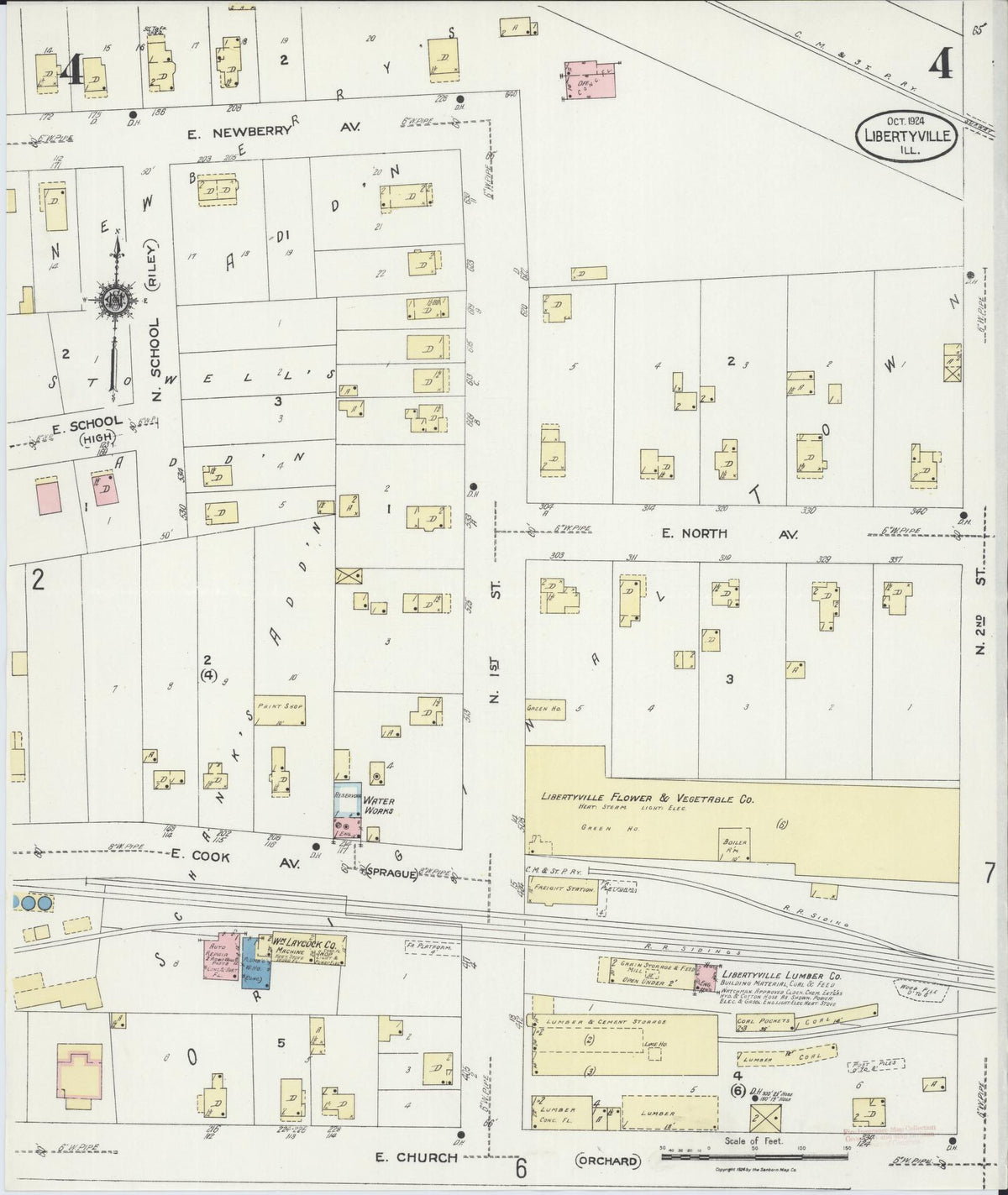 Sanborn Fire Insurance Map from Libertyville, Lake County, Illinois (1924), Sheet #0004 - Historic Sanborn Fire Insurance Map Print, vintage old map wall art, antique decor, genealogy gift, Illinois Illinois map