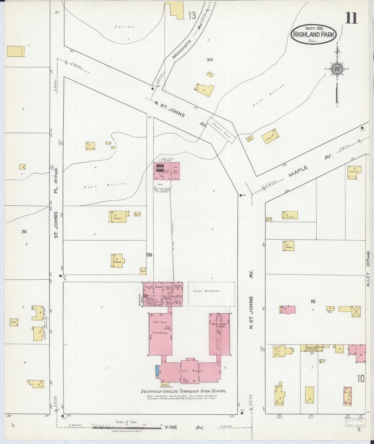 Sanborn Fire Insurance Map from Highland Park, Lake County, Illinois (1918), Sheet #0011 - Complete Map Set gallery image, historic Sanborn map, vintage wall art, Illinois Illinois