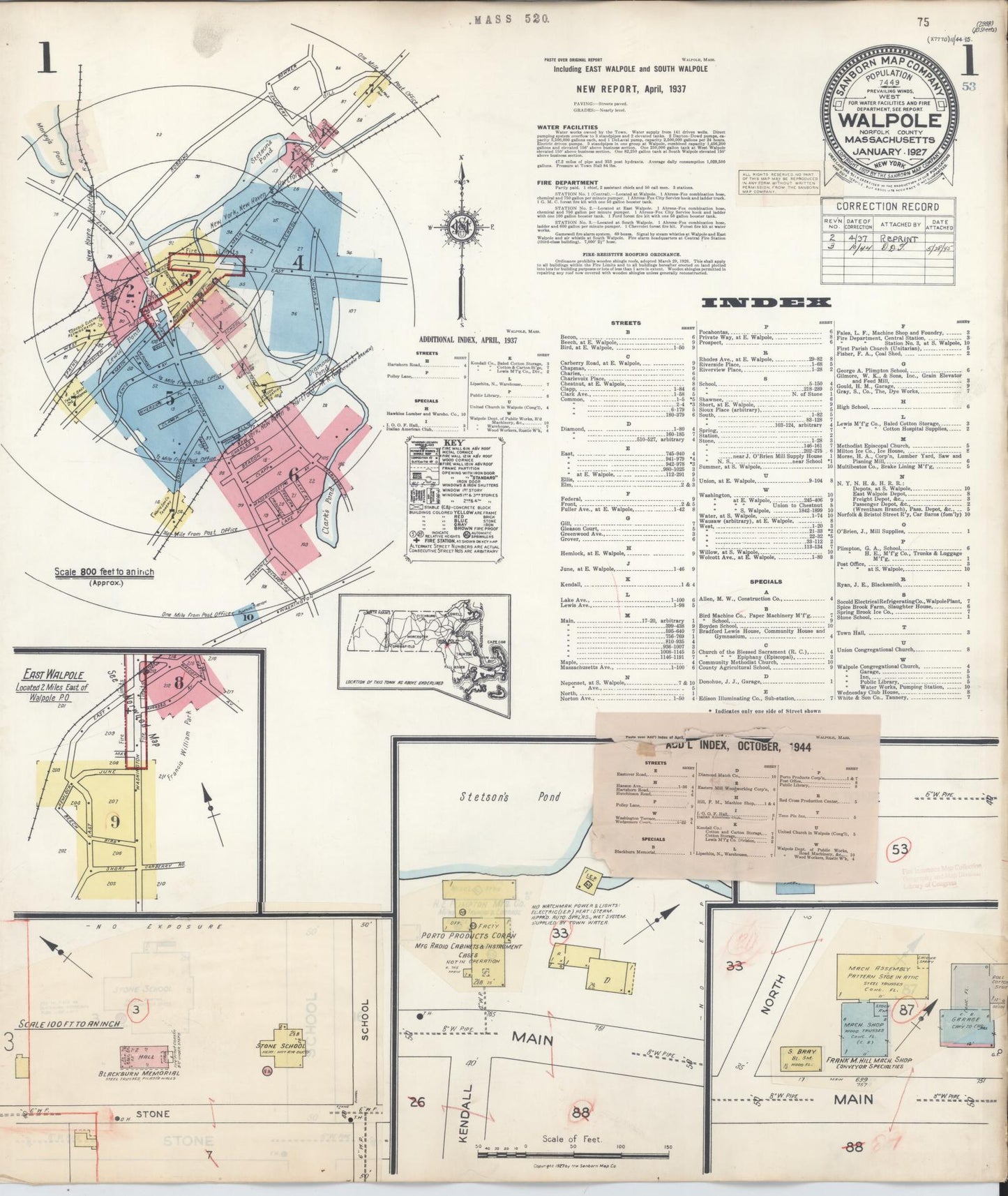 Sanborn Fire Insurance Map from Walpole, Norfolk County, Massachusetts. (1944) – Historic Sanborn Fire Insurance Map Print