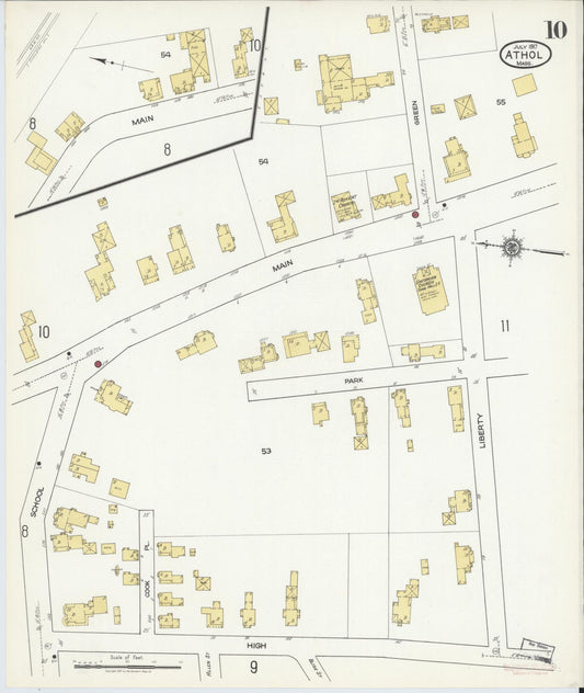 Sanborn Fire Insurance Map from Athol, Worcester County, Massachusetts (1917), Sheet #0010 - Historic Sanborn Fire Insurance Map Print, vintage old map wall art, antique decor, genealogy gift, Massachusetts Massachusetts map