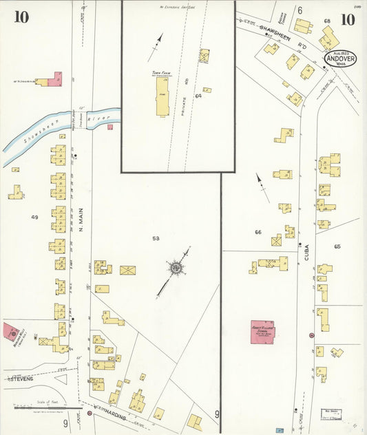 Sanborn Fire Insurance Map from Andover, Essex County, Massachusetts (1923), Sheet #0010 - Historic Sanborn Fire Insurance Map Print, vintage old map wall art, antique decor, genealogy gift, Massachusetts Massachusetts map