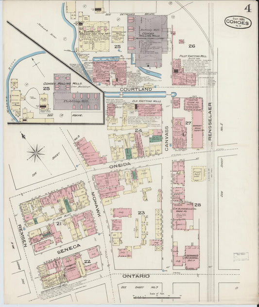 Sanborn Fire Insurance Map from Cohoes, Albany County, New York (1885), Sheet #0004 - Historic Sanborn Fire Insurance Map Print, vintage old map wall art, antique decor, genealogy gift, New York New York map
