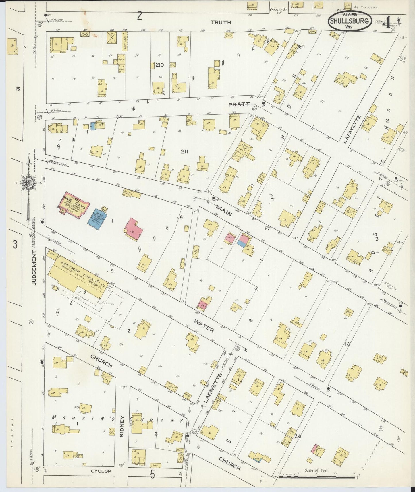 Sanborn Fire Insurance Map from Shullsburg, Lafayette County, Wisconsin (1915), Sheet #0004 - Complete Map Set gallery image, historic Sanborn map, vintage wall art, Wisconsin Wisconsin