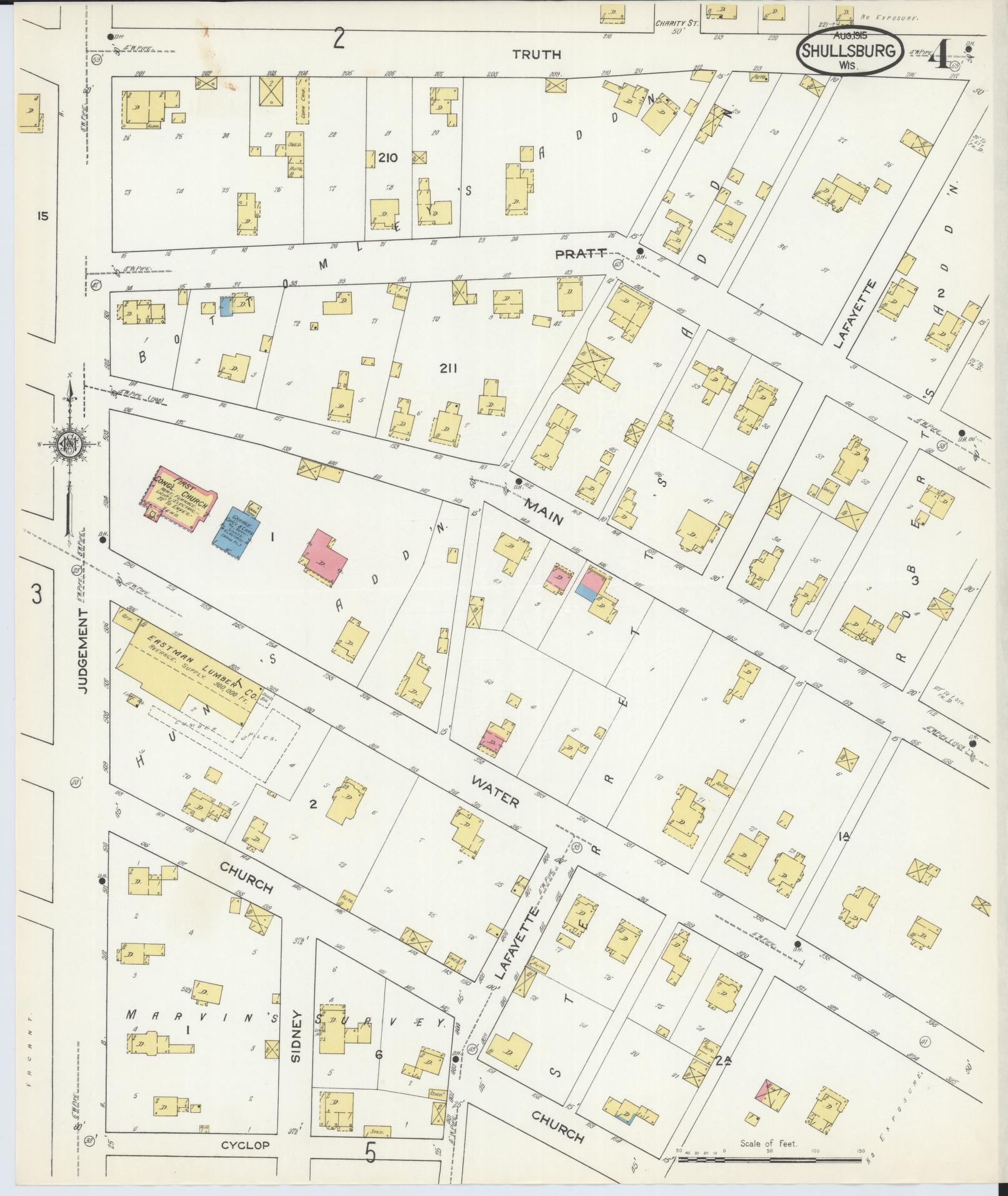 Sanborn Fire Insurance Map from Shullsburg, Lafayette County, Wisconsin (1915), Sheet #0004 - Complete Map Set gallery image, historic Sanborn map, vintage wall art, Wisconsin Wisconsin
