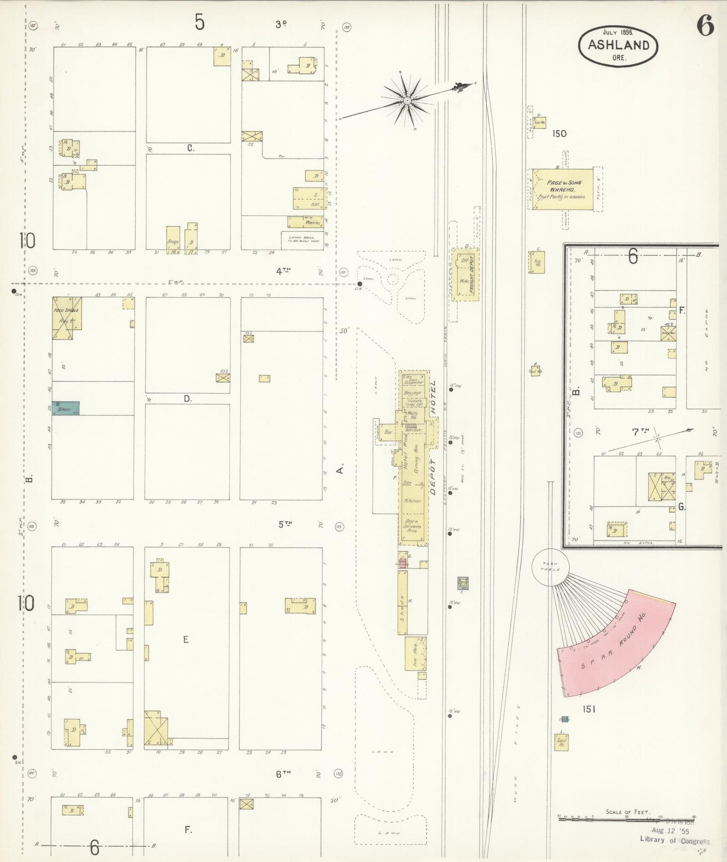 Sanborn Fire Insurance Map from Ashland, Jackson County, Oregon (1898), Sheet #0006 - Historic Sanborn Fire Insurance Map Print, vintage old map wall art, antique decor, genealogy gift, Oregon Oregon map