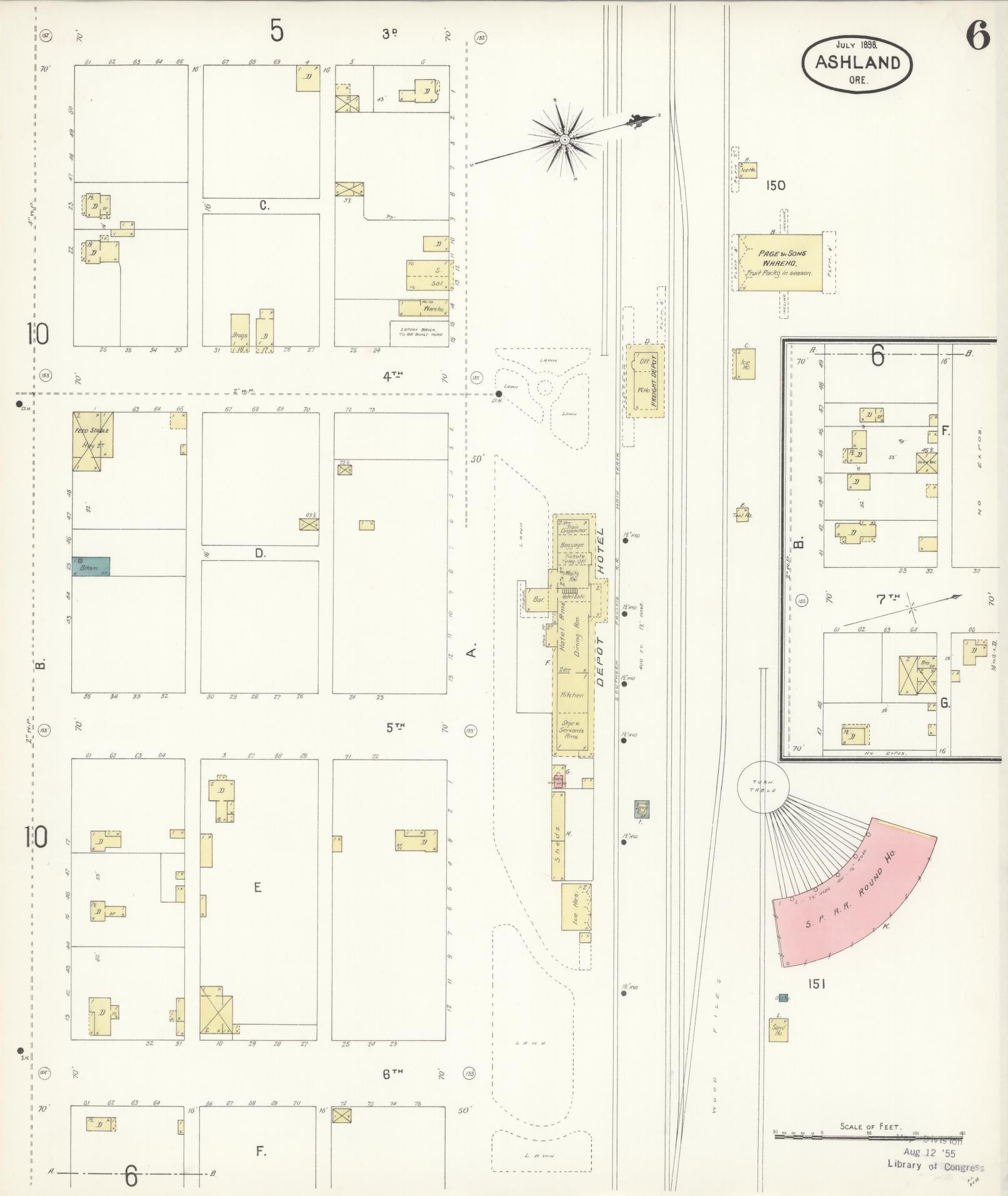Sanborn Fire Insurance Map from Ashland, Jackson County, Oregon (1898), Sheet #0006 - Historic Sanborn Fire Insurance Map Print, vintage old map wall art, antique decor, genealogy gift, Oregon Oregon map
