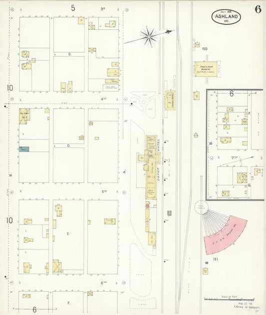 Sanborn Fire Insurance Map from Ashland, Jackson County, Oregon (1898), Sheet #0006 - Historic Sanborn Fire Insurance Map Print, vintage old map wall art, antique decor, genealogy gift, Oregon Oregon map