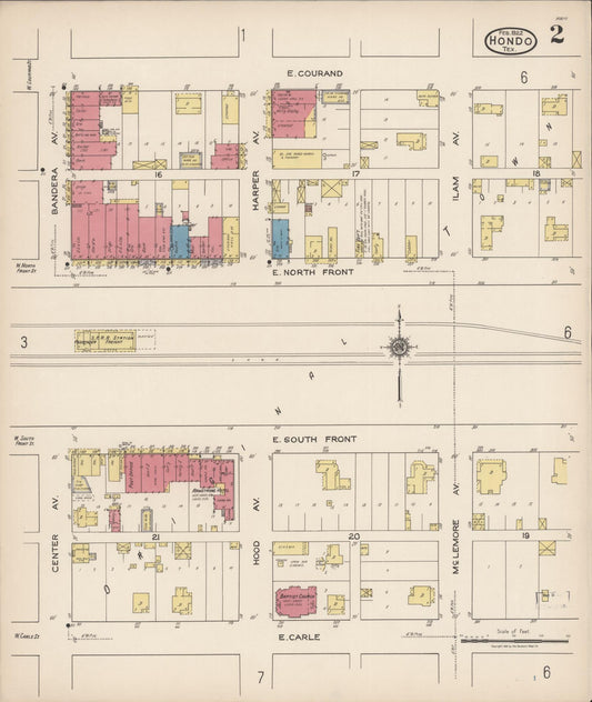 Sanborn Fire Insurance Map from Hondo, Medina County, Texas (1922), Sheet #0002 - Historic Sanborn Fire Insurance Map Print, vintage old map wall art, antique decor, genealogy gift, Texas Texas map