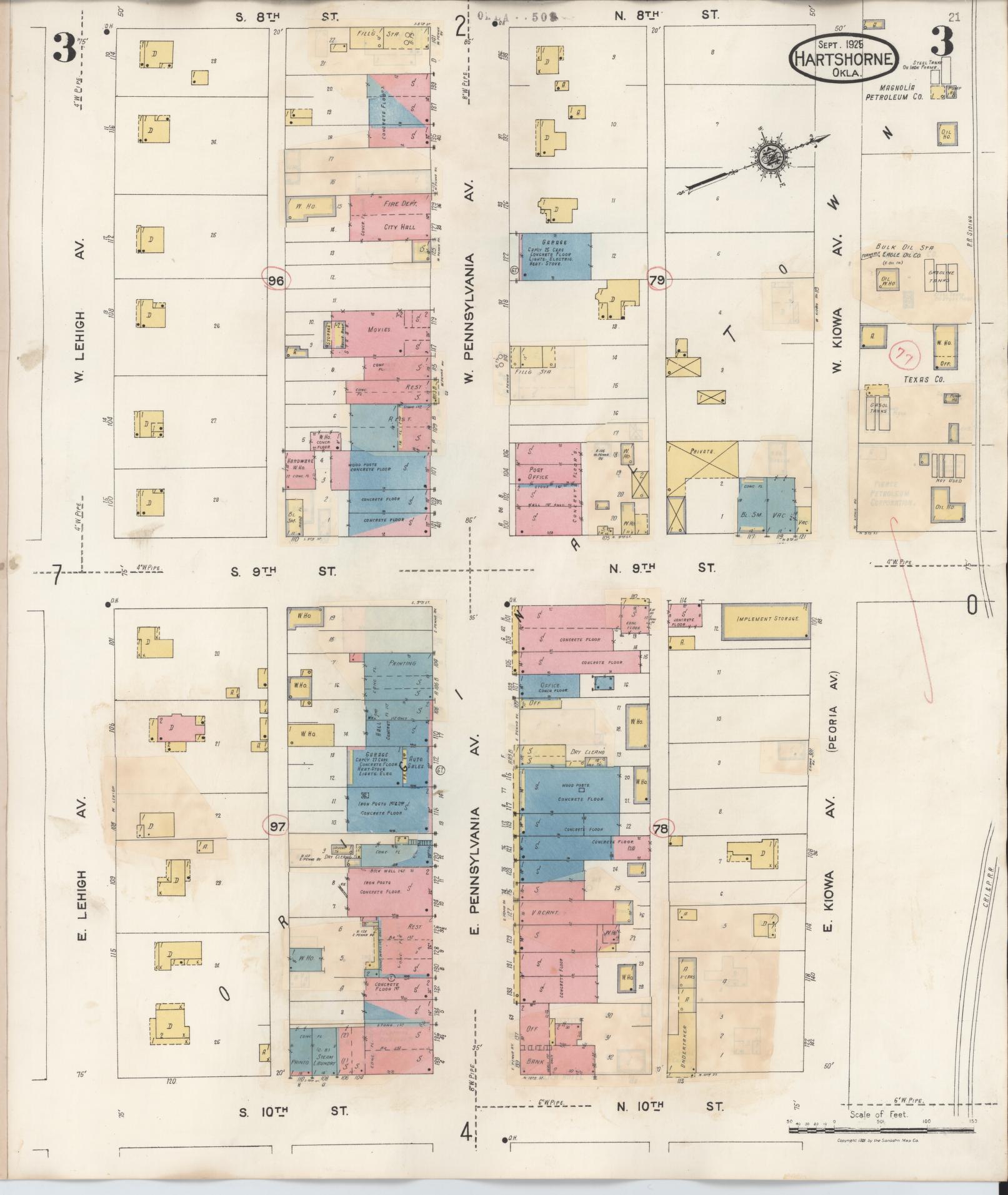 Sanborn Fire Insurance Map from Hartshorne, Pittsburg County, Oklahoma (1937), Sheet #0003 - Historic Sanborn Fire Insurance Map Print, vintage old map wall art, antique decor, genealogy gift, Oklahoma Oklahoma map