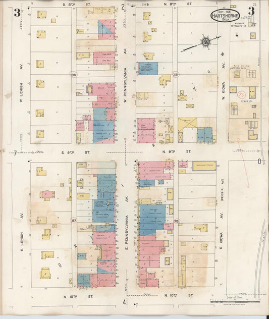 Sanborn Fire Insurance Map from Hartshorne, Pittsburg County, Oklahoma (1937), Sheet #0003 - Historic Sanborn Fire Insurance Map Print, vintage old map wall art, antique decor, genealogy gift, Oklahoma Oklahoma map